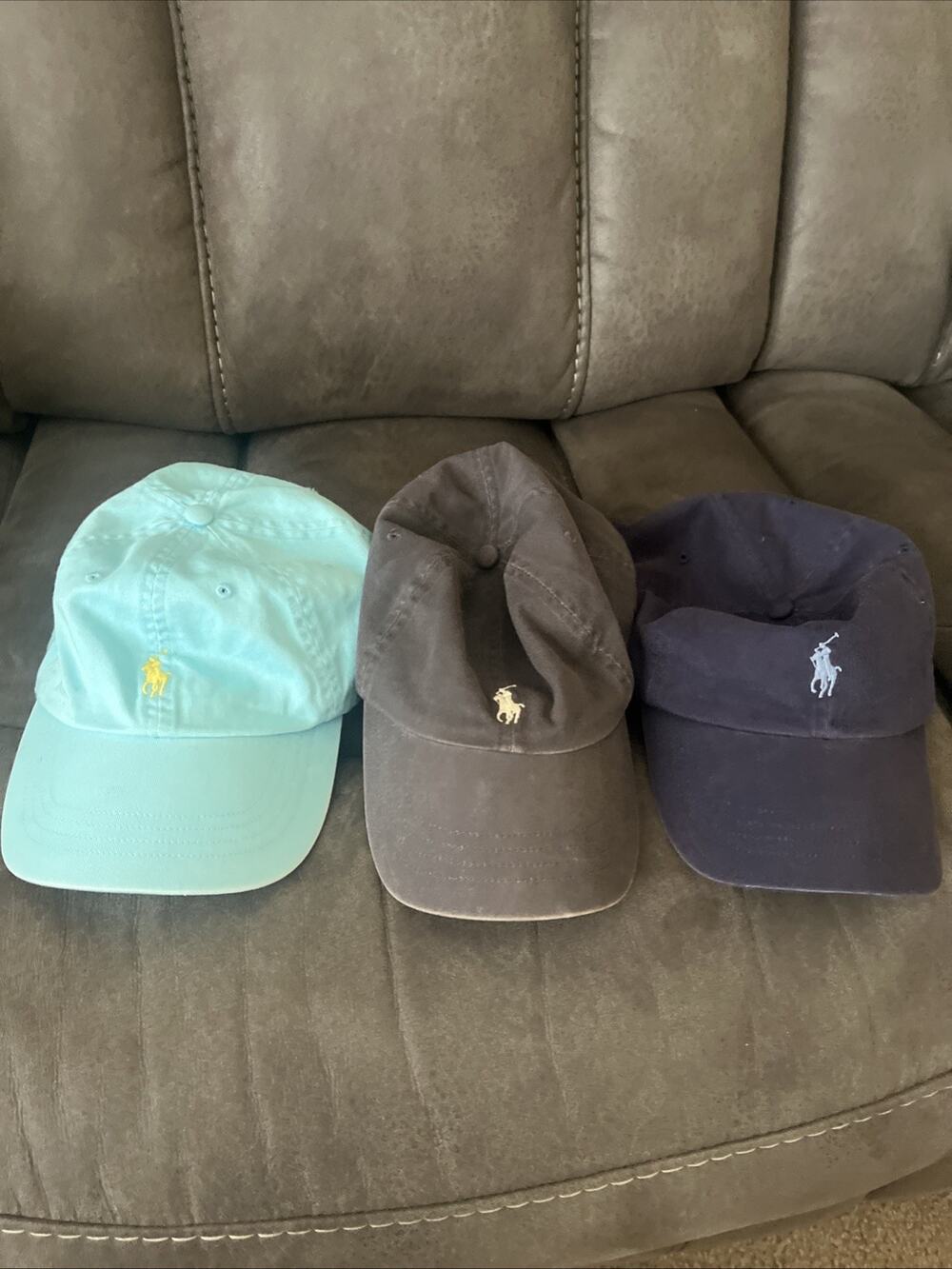 (3) Polo Ralph Lauren Hat Cap Strap Back Blue Mens Yellow Pony Adjustable Casual